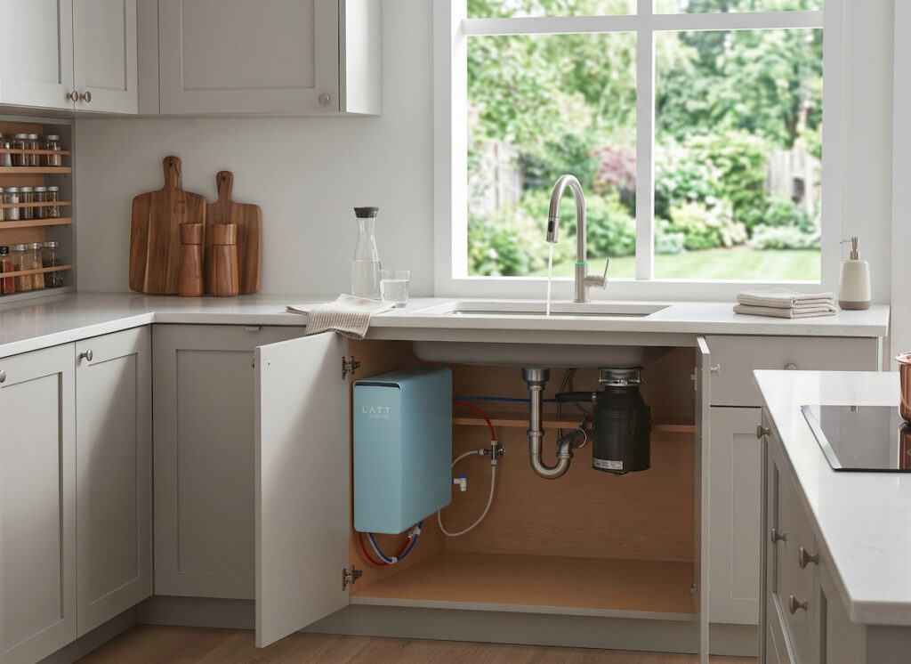 latt blue 800 gpd instalado bajo fregadero cocina con grifo led osmosis inversa